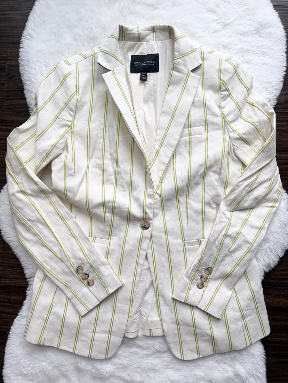 Banana Republic Long and Lean Blazer Cream Yellow Stripe size 0 Petite